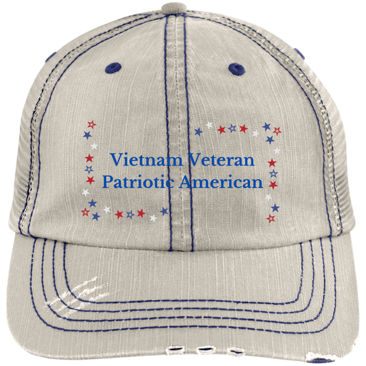 Vietnam Veteran Patriotic American (3) Vietnam Veteran 6990 Distressed Unstructured Trucker Cap